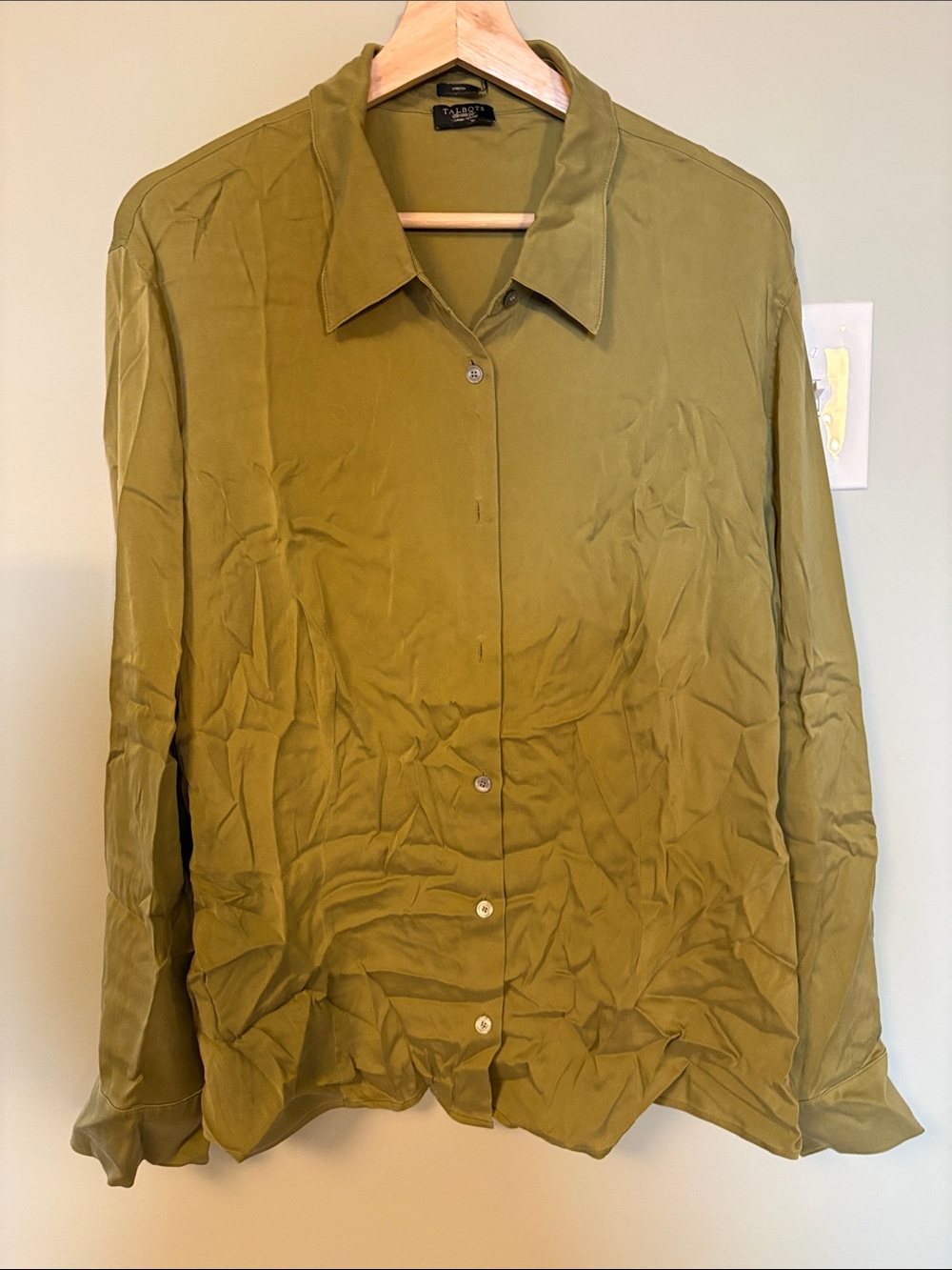 Talbot’s Petite Olive Silk Button-Down Shirt